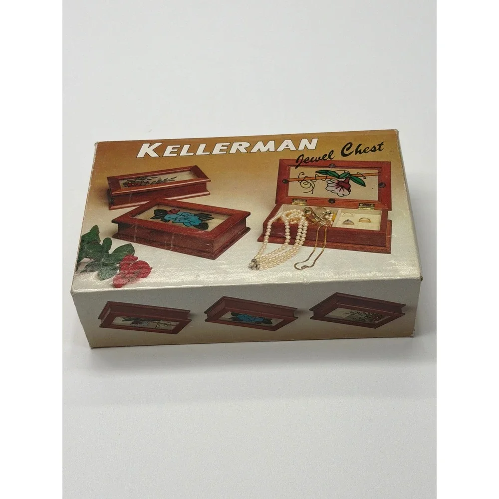 Kellerman Jewel Chest Wooden Hinged Lid Stained Glass Snail‎ Flower Art 0774